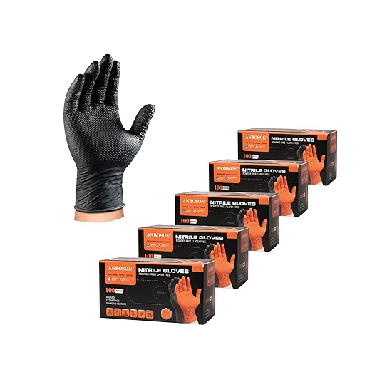 10mil Nitrile-Gloves Disposable-Black Chemical-Resistant Rubber - Mechanic Gloves Heavy Duty, Latex Free, Diamond Grip (500, X-Large)