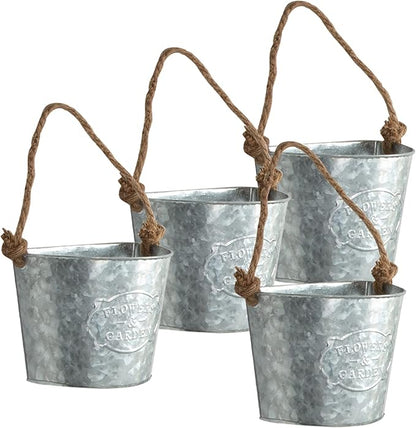 XONOR 4Pcs Galvanized Metal Hanging Wall Planter, Rustic Wall Flower Vase for Succulents Herbs Country Home Farmhouse Wall Decoration (1)