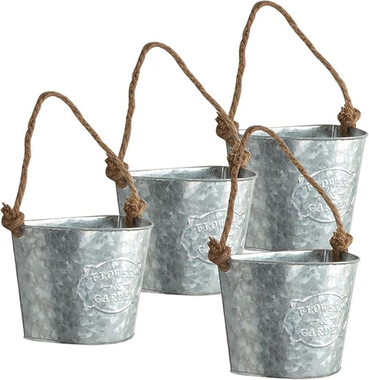 XONOR 4Pcs Galvanized Metal Hanging Wall Planter, Rustic Wall Flower Vase for Succulents Herbs Country Home Farmhouse Wall Decoration (1)