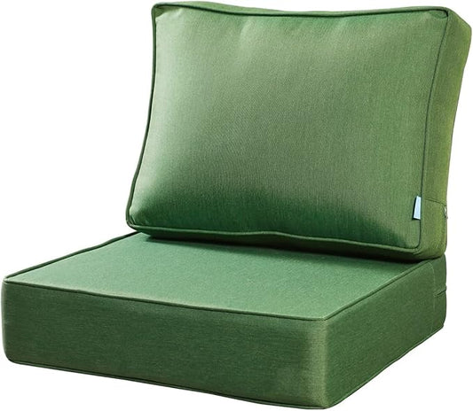 ARTPLAN Olefin 24x24 Deep Seat Patio Cushions for Outdoor Furniture,Extra 6 inch Thick,Back 18"x24",Removable,Replacement,Solid/Floral,Outdoor/Indoor,Invisible Green