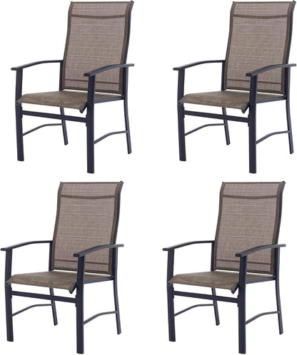 Patio Dining Chairs Set of 4, Outdoor Dining Chairs with High Back, Metal Outdoor Chair Set with Comfort and Durability, Patio Chair for Deck Lawn Kitchen Garden Backyard, Mocha