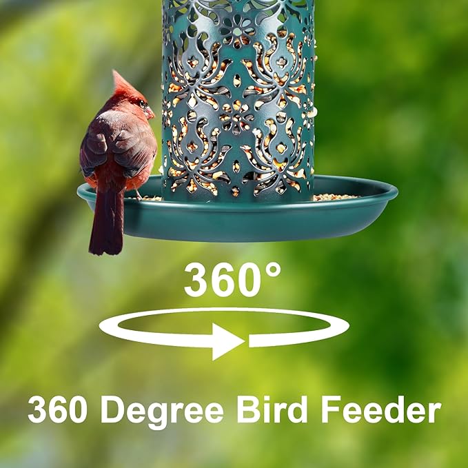 SWEETFULL Solar Bird Feeders for Outside Metal Outdoor Hanging,Wild feeders as Gift Ideas Lovers Garden Yard Patio Cardinals (Chew-Proof,Heavy Duty Weather Resistance 2LBs)