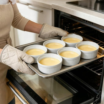 Cinf White 10 oz Set of 6 Souffle Dishes Ramekins Oven Microwave Safe Bowls Creme Brulee Sauce Cups for Baking Cooking Porcelain Individual Serving Size for Desserts