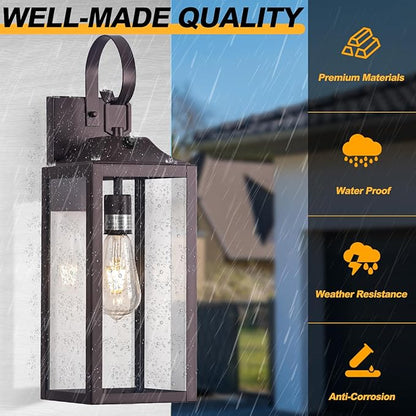 Oil Rubbed Bronze Dusk to Dawn Outdoor Wall Light 19", Large Outside Farmhouse Wall Sconce Brown, Industrial Wall Mount Light Fixture Waterproof, Porch Lighting Exterior Lamp for House Garage
