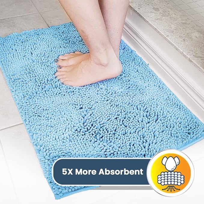 Muddy Mat® | Super Water Absorbent Door Mat Indoor, Microfiber Quick Dry Chenille Entryway Rug, Slip Resistant Front Door Mat, Indoor Mats for Entryway, Machine Washable Pet Rug, Sky Blue 20" x 33"