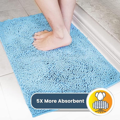 Muddy Mat® | Super Water Absorbent Door Mat Indoor, Microfiber Quick Dry Chenille Entryway Rug, Slip Resistant Front Door Mat, Indoor Mats for Entryway, Machine Washable Pet Rug, Sky Blue 32" x 44"