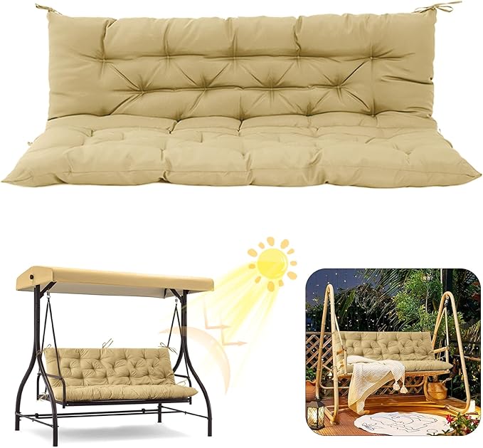 2/3 Seater Swing Replacement Cushion, Waterproof Porch Swing Cushions with Backrest, Thickened Bench Cushions for Outdoor Furniture, for Outdoor Patio Swing (Beige, 71 * 40in)