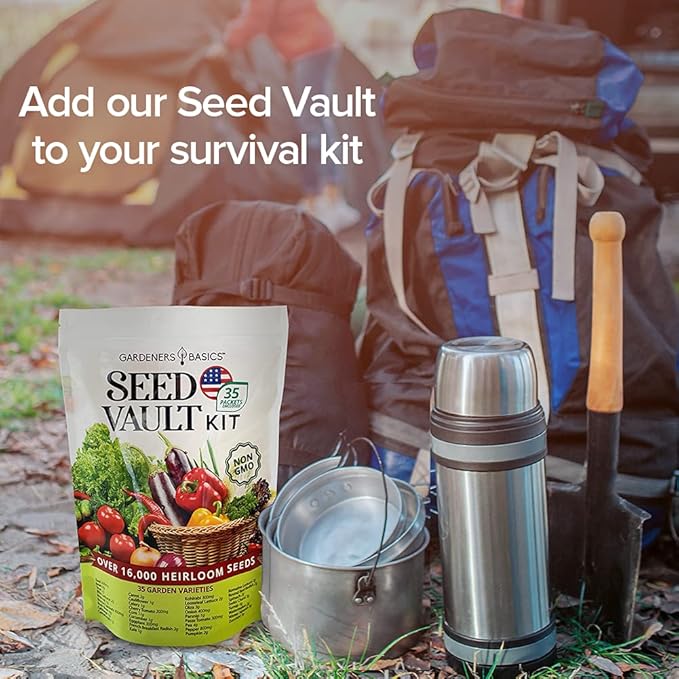Gardeners Basics Survival Vegetable Seeds Garden Kit Over 16,000 Seeds Non-GMO and Heirloom, Great for Emergency Bugout Survival Gear 35 Varieties Seeds for Planting Vegetables 35 Free Plant Markers