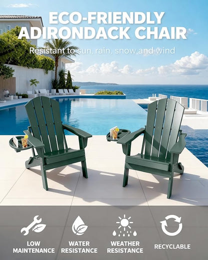 Adirondack Chair Set of 8, HDPE Folding Adirondack Chair with Multifunctional Cup Holder, Weather Resistant Fire Pit Chair for porches, patios, poolsides, Decks.