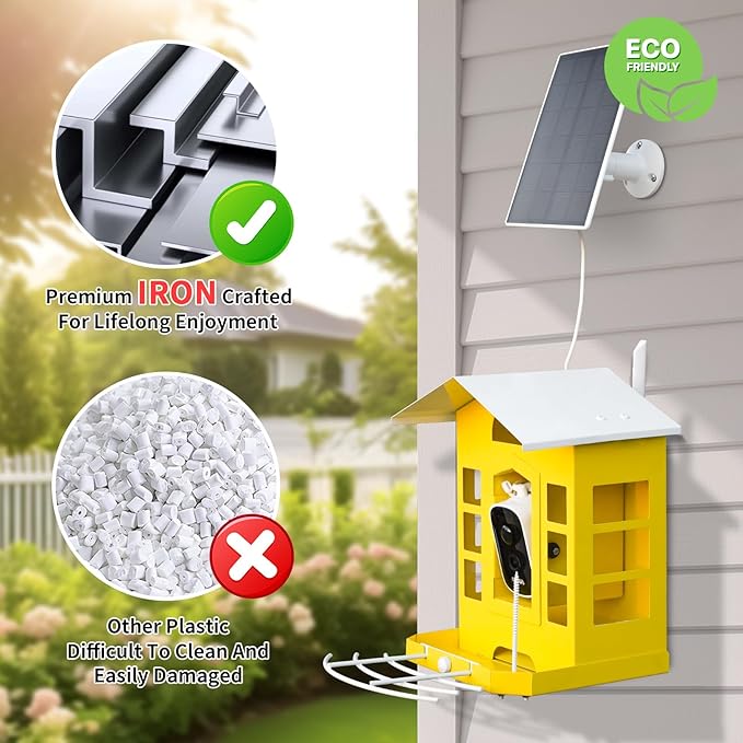 Metal AI Bird Feeder Camera w/ 32GB - Solar Powered, 2K Auto Rec & Live View, Identifies 10000+ Birds