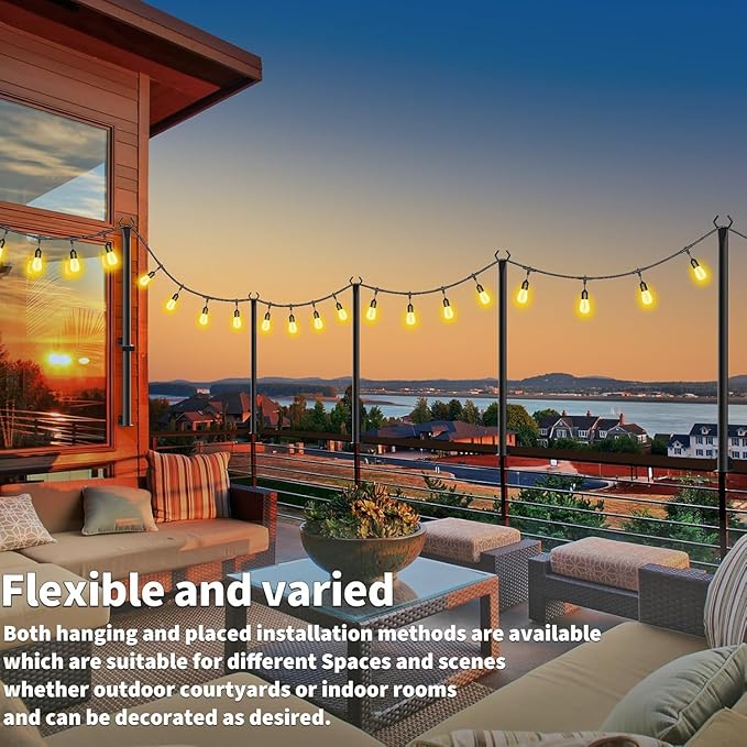 4 Pack 5Ft String Light Poles,Light Poles for Outside String Lights,Outdoor Light Poles with Fork,Metal Pole Stand for Patio,Backyard,Deck