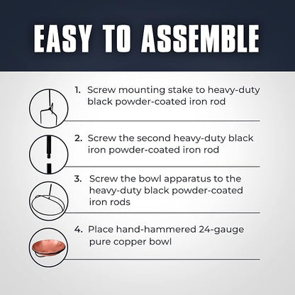 Monarch Abode Pure Copper Hand Hammered Standing Bird Bath and Feeder w/ Iron Stand, 34-inch Detachable Iron Stand Outdoor Birdbath and Birdfeeder for Garden Backyard Patio & Deck, Bird Water Feeder