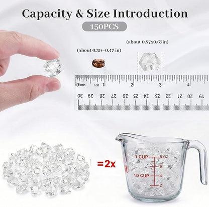 DomeStar Fake Ice, 150PCS Fake Diamonds, Plastic Diamonds Acrylic Rocks Vase Fillers for Centerpieces Wedding Party Table Scatter Food Display