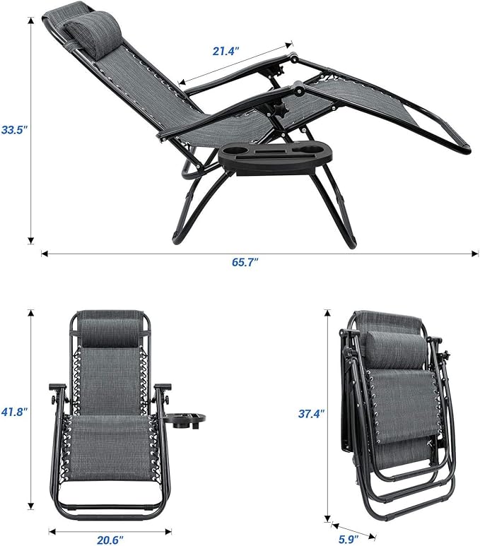 Homall Zero Gravity Chair Adjustable Folding Lawn Lounge Chairs Outdoor Lounge Gravity Chair Camp Reclining Lounge Chair with Pillows for Poolside Backyard and Beach Set of 2 (Double-Gray)