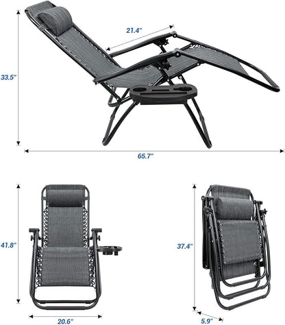 Homall Zero Gravity Chair Adjustable Folding Lawn Lounge Chairs Outdoor Lounge Gravity Chair Camp Reclining Lounge Chair with Pillows for Poolside Backyard and Beach Set of 2 (Double-Gray)