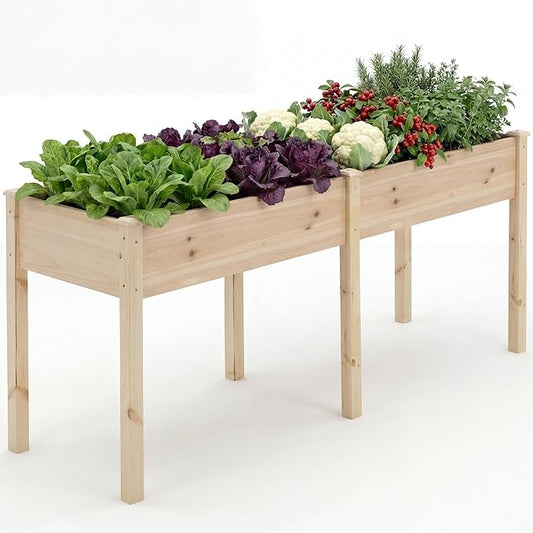 NEWBULIG Raised Garden Bed with Legs 72x23x30in,Elevated Wood Planter Box Stand for Outdoors Garden Balcony Courtyard, Natural Wood 600 Pound Capacity for Planting Herbs Flowers Vegetables