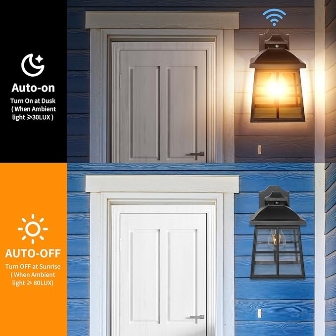 FUDESY Dusk to Dawn LED Outdoor Wall Lantern,White Plastic Photocell Sensor Porch Light with 8W 800LM Edison Filament Bulb,Exterior Wall Mount Light Fixture for Yard,Patio,Garage