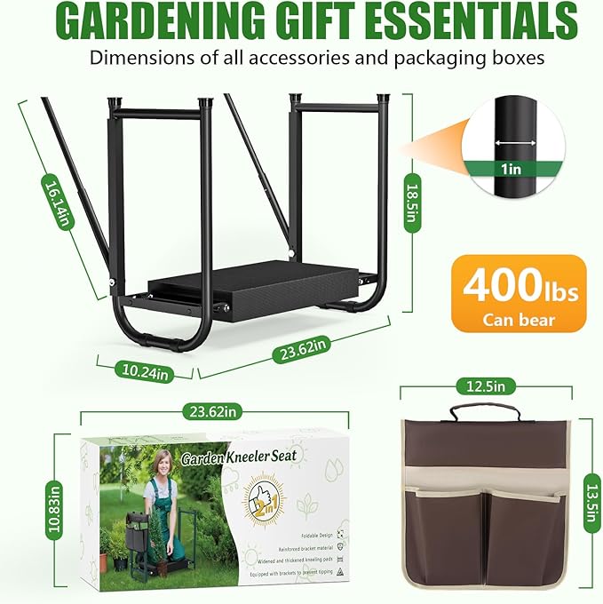 seasky Foldable Garden Kneeler and Seat, Anti-Tipping Heavy Duty 400 lbs Capacity, Widened Thick Soft Kneeling Pad, Gardening Stool with Tool Bag, Gifts for Women Seniors Parents
