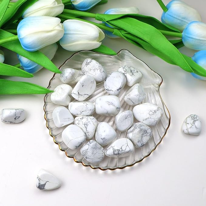 QINJIEJIE White Howlite Polished Stones Tumbled Crystals Bulk Gemstones Healing Quartz Rocks Set Decorative Landscape Stone Natural Reiki Energy Gem Home Decor for Vase Filler Spiritual Gift