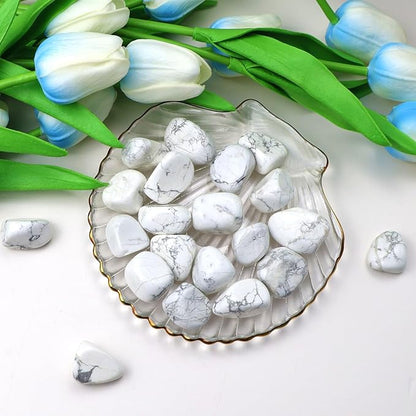 QINJIEJIE White Howlite Polished Stones Tumbled Crystals Bulk Gemstones Healing Quartz Rocks Set Decorative Landscape Stone Natural Reiki Energy Gem Home Decor for Vase Filler Spiritual Gift