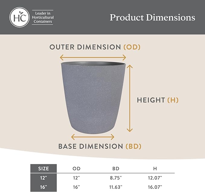 The HC Companies Santa Fe Round Self-Watering Pot - Lightweight Plastic Planter for Herbs & More - Durable Plant Pots for Indoor Plants & Outdoor Plants (16" Black Sand, Pack of 2)