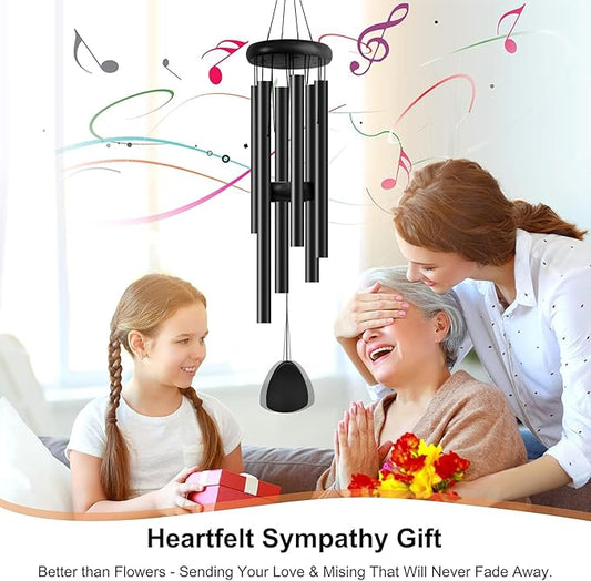 Large Aluminium Wind Chimes 37 Inches to Create a Zen Atmosphere Suitable for Outdoor, Garden, Patio Decoration. Classic Wind Chimes with Wind Catcher as a Gift for Unisex(Whole Black)