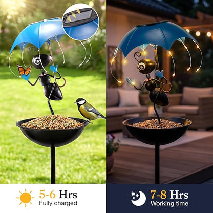 Solar Bird Feeders for Outdoors, Ants Garden Decor, Decorative Wildbird Cardinals Hummingbirds Feeders Lights with Stand, Gifts for Women Mom Outside Yard Path Lawn Omaments Decoration