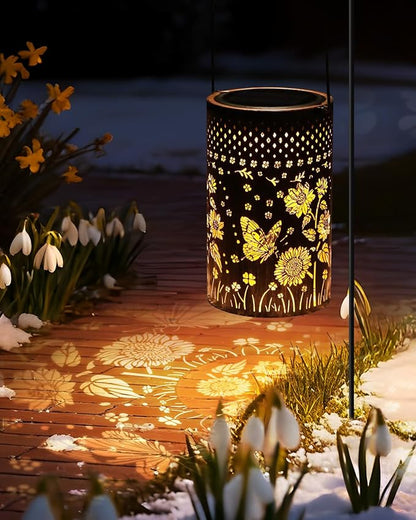 Solar Lanterns Outdoor Butterfly Waterproof Christmas Gifts Sunflower Garden Decor, Best Gifts for Mom Women Grandmom, Hanging Metal Lantern Lights for Patio, Pathway, Yard, Landscape, Lawn