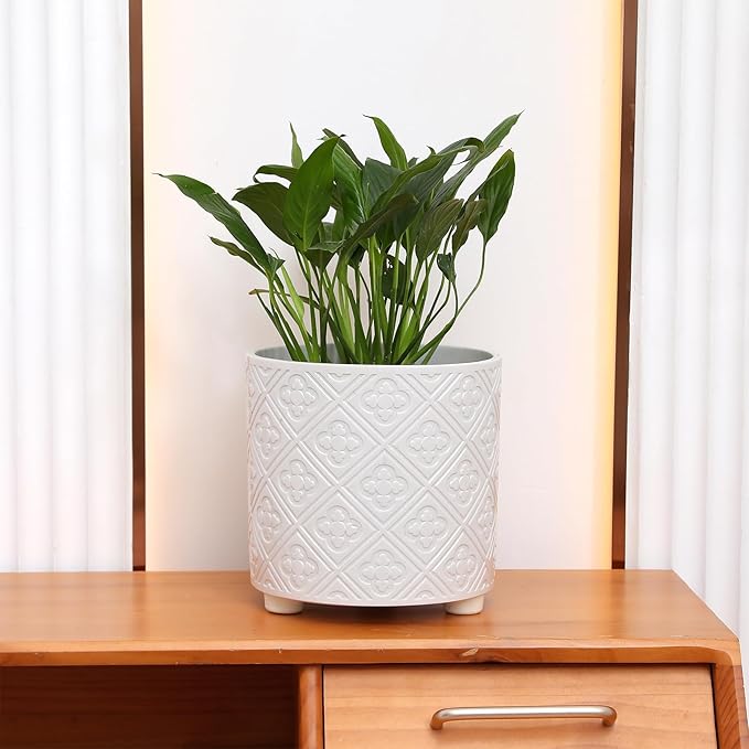 8 Inch Flowerpot, Planter for Indoor Plant, Indoor & Outdoor Plants Pot with Drainage Hole - for Decoration of Home Garden & Terrace, White