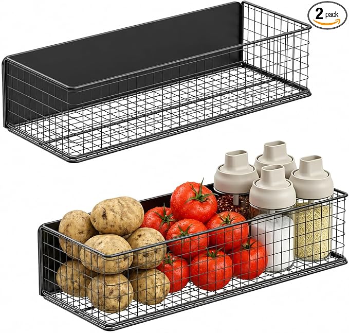 ULIBERMAGNET Magnetic Baskets Fridge Organizers, Large Capacity Metal Wire Mesh Basket Spice Rack for Fridge Storage, Magnetic Shelf for Garage, Laundry, Kitchen, Workshop, Cabinet(2 Pack)