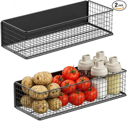 ULIBERMAGNET Magnetic Baskets Fridge Organizers, Large Capacity Metal Wire Mesh Basket Spice Rack for Fridge Storage, Magnetic Shelf for Garage, Laundry, Kitchen, Workshop, Cabinet(2 Pack)