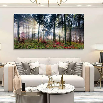 Nature Landscape Sunrise Tree Canvas Wall Art - 28x57 inches Wall Decoration for Living Room Forest Picture Artwork Painting Prints of Trees for Bedroom and Home Décor