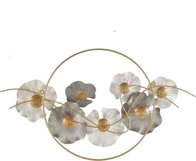 Deco 79 Stainless Steel Metal Floral Home Wall Decor Wall Sculpture with Circular Frame and Black Accents, Wall Art 35" x 3" x 20", Gold