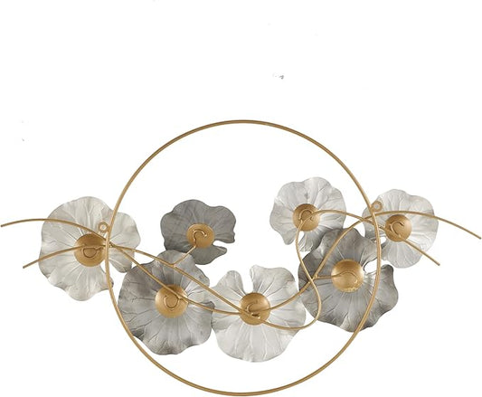 Deco 79 Stainless Steel Metal Floral Home Wall Decor Wall Sculpture with Circular Frame and Black Accents, Wall Art 35" x 3" x 20", Gold