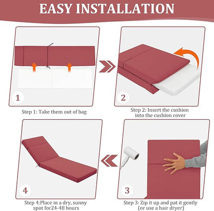 Chaise Lounge Cushion for Outdoor Furniture, Waterproof Fade and Tear Resistant Lounge Deck Chair Cushions for Patio Lawn Pool Resort Hotel