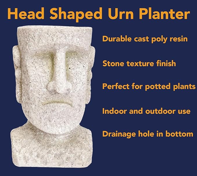 Bits and Pieces - Easter Island Head Statue Planter - Large Garden Decorations - Polyresin Sculpture - Indoor/Outdoor Moai Statue Planter - Moai Head Urn for Plants - 8.75" Tall