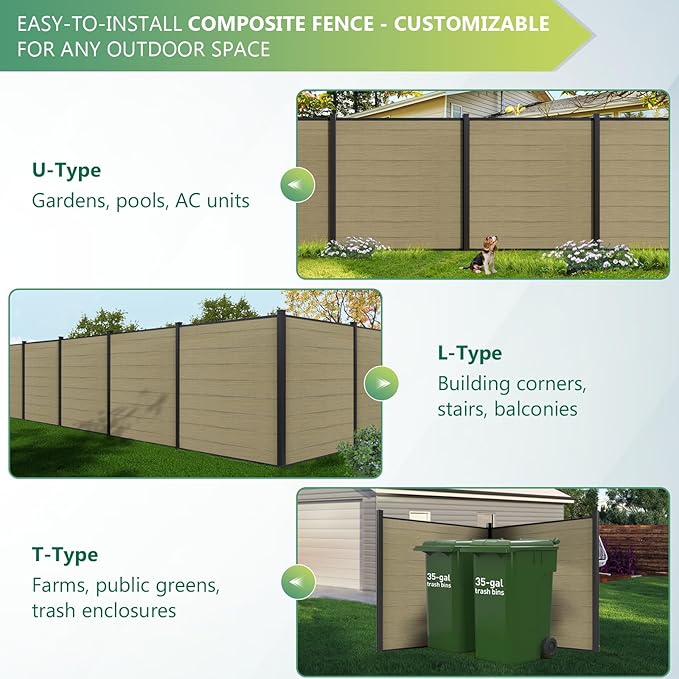 Mondaria Privacy Fence for Outside, 6Ft(W) Outdoor Privacy Panels with 7.6Ft In-ground Post, Wood Plastic Composite Fencing for Patio, Backyard, Garden and Swimming Pool (Ancient Wood with 1 Post)