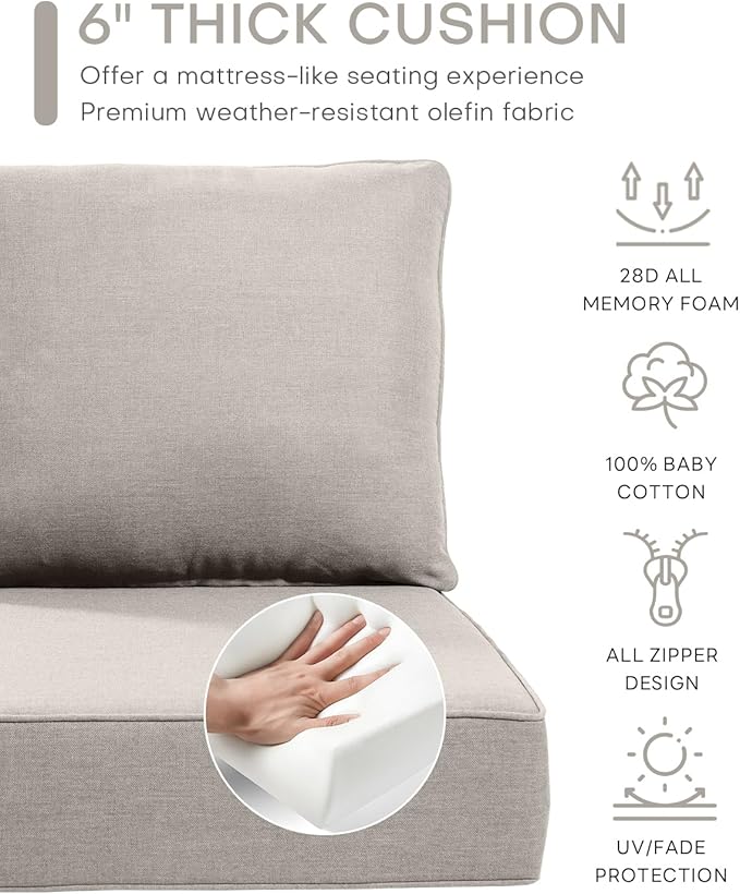 Luxury 24x24x6 Inch Outdoor Cushions for 5 Peice Patio Furniture Set - Set of 5 Water-Resistant Pillow for Dining Rocking Swivel Chairs Loveseat Couch Sectional Sofa - Beige