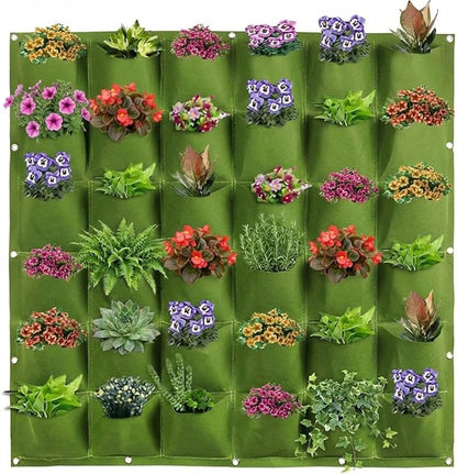 WFIST Vertical Hanging Planter Bag, Breathable Felt Wall Garden Planter with Metal Grommets, Indoor/Outdoor Space-Saving Herb & Flower Growing Pouch (36-Pocket)