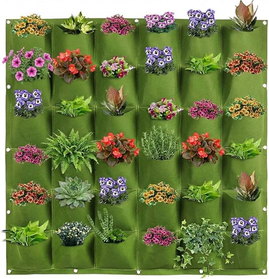 WFIST Vertical Hanging Planter Bag, Breathable Felt Wall Garden Planter with Metal Grommets, Indoor/Outdoor Space-Saving Herb & Flower Growing Pouch (36-Pocket)