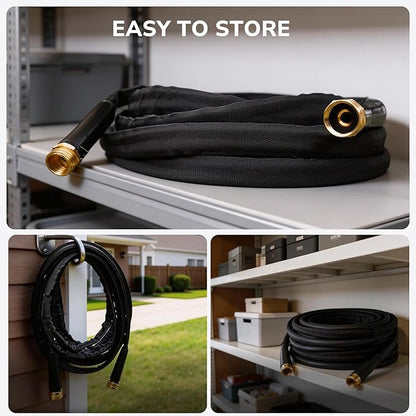 Lightweight Flat Garden Hose 75 FT, 3/4" GHT Flexible Water Hose with Spray Nozzle, Durable 800D Fabric, Kink Free Design, Portable Garden Hose for Lawn, Yard, Car Wash