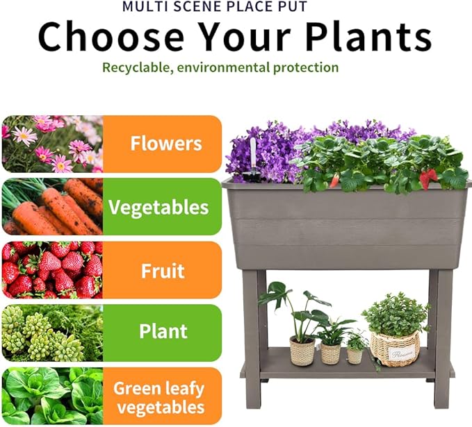 3 Pcs Self Watering Elevated Raised Garden Bed, Large Outdoor Plastic Planter Box Big Flower Plant Pot for Planting Flowers Vegetables and Herbs (3, Khaki)