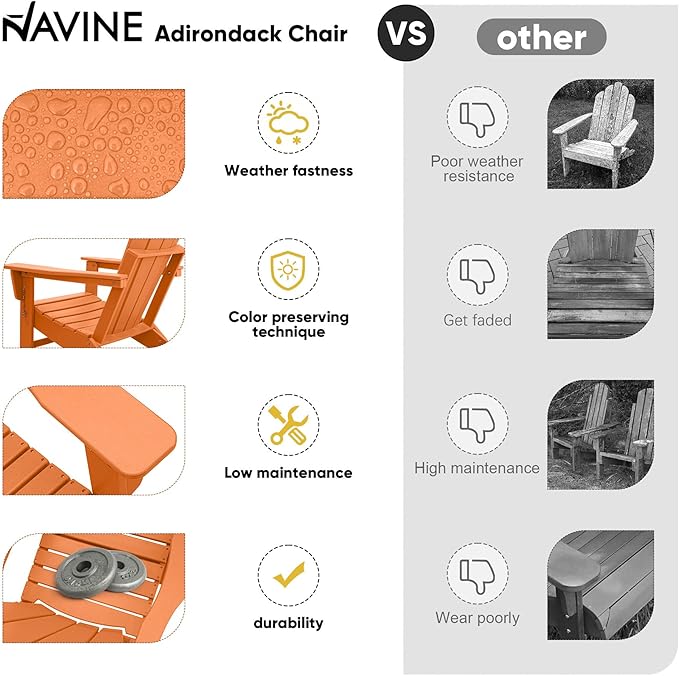 Adirondack Chair Set of 4, HDPE Folding Adirondack Chair with Multifunctional Cup Holder, Weather Resistant Fire Pit Chair for porches, patios, poolsides, Decks.