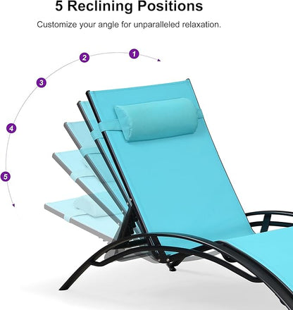 PURPLE LEAF Patio Oversized Chaise Lounge Chair Set with Side Table Poolside Adjustable Recliner Chairs for Outside Beach Outdoor Pool Sunbathing Tanning Lounger