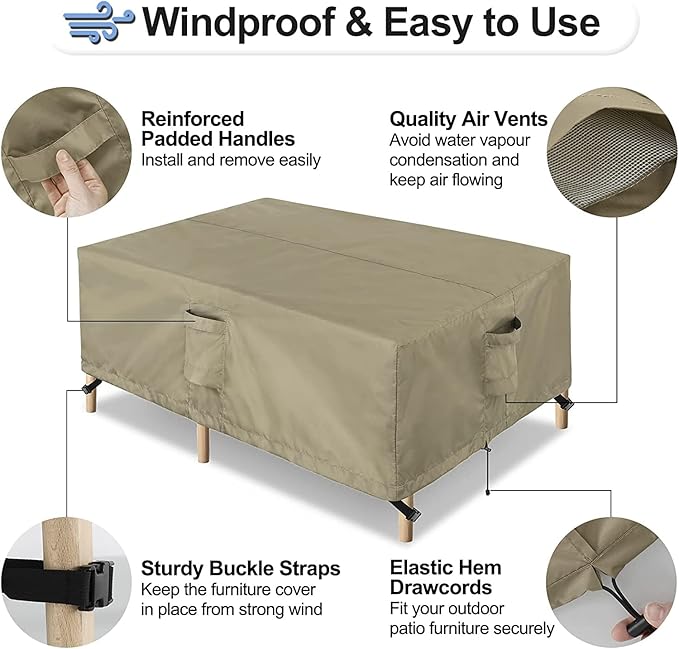OutdoorLines Outdoor Waterproof Patio Table Furniture Set Covers - Square Couch Sectional Cover Outside Weatherproof Patio Furniture Covering for Deck, Lawn and Backyard 84" L x 84" W x 28" H, Camel