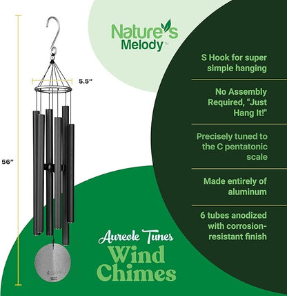 Nature’s Melody Aureole Tunes Wind Chimes – Outdoor Windchime with 6 Tubes Tuned to C Pentatonic Scale, 100% Rustproof Aluminum, Powder Finish & S Hook Hanger for Sympathy, Memorial Gift or Zen Garden