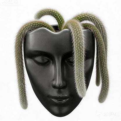 Ceramic Face Wall Planter, Black Head Vase with Drainage Hole, Modern Art Indoor Outdoor Wall Mounted Succulent Planter, Elegant Home Garden Decor