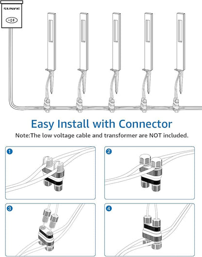 SUNVIE Low Voltage Landscape Lights 3W LED Pathway Lights Wired Aluminum Waterproof Outdoor Landscape Lighting 3000K 12-24V Path Lights Low Voltage for Garden Yard Walkway ETL, 8 Pack with Connectors