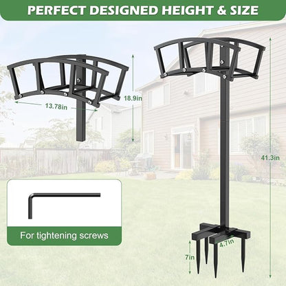 OLV Garden Hose Holder 4 Spikes, Heavy Duty Freestanding Water Hose Holder Stand Holds 150-ft Hoses, Detachable Outdoor Metal Storage Hanger Organizer Rack for Outside Yard Lawn Farm