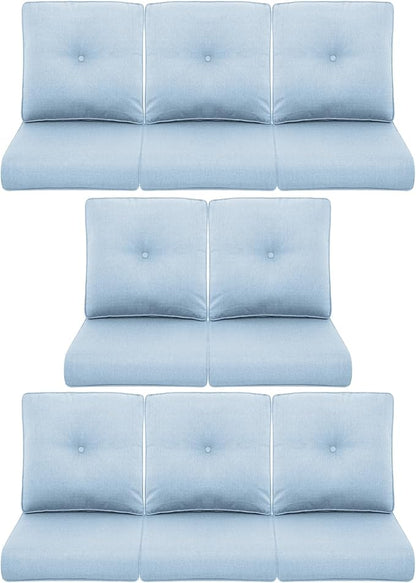 8-Piece Outdoor Patio Cushion Set - Fade & Water Resistant with Removable Olefin Cover, 22x24x4 Inch Memory Foam Cushions for Wicker Sectional Sofa – Baby Blue/Buckle